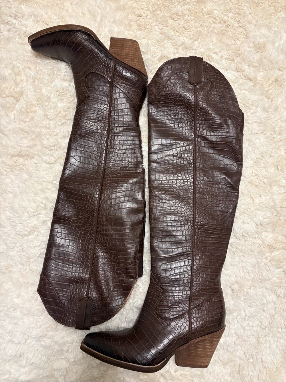 Zodiac Croc-Embossed Brown Over-the-Knee Cowboy  Boot